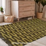 Geometric Tan & Beige Indian Southwestern Jute Area Rug 3X5 Ft