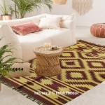 Maroon & Beige Tribal Wool Southwestern Indian Jute Kilim Area Rug 3X5 Ft