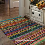 Multicolored Green Boho Braided Striped Reversible Chindi Area Rag Rug 3X5 Ft