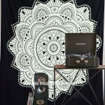 Black and White Bohochic Rangoli Mandala Wall Tapestry 