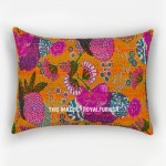 Orange Multicolored Tropicana Floral Bohemian Kantha Quilted Standard Size Pillowcase - Set of Two