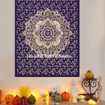 Blue & Gold Lotus Mandala Tapestry - Poster Size 30X45 Inch