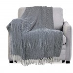Black White Zig Zag Chevron Boho Cotton Throw Blanket with Tassel Fringes - 50 x 70 Inch for Everyday Use