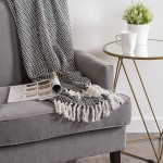 Black & White Woven Boho Cotton Throw Blanket with Tassel Fringes - 50 x 70 Inch for Everyday Use