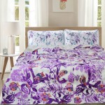 Purple Owls Sitting on Tree Bohemian Indian Kantha Quilt Blanket Bedspread - Queen Size