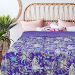 Purple Monkey Life Bohemian Indian Kantha Quilt Blanket Throw - Queen Size