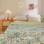 Beige Monkey Life Print Bohemian Indian Kantha Embroidered Quilt Blanket Bedding Throw - Queen Size