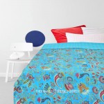 Turquoise Multi Easter Lily Boho Indian Kantha Quilt Blanket Bedspread - Twin Size