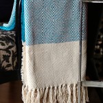 Blue Beige Diamond Pattern Boho Cotton Throw Blanket with Fringes - 50 x 70 Inch for Everyday Use