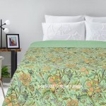 Green Multicolored Boho Indian Kantha Quilt Blanket Bedding Throw - Queen Size