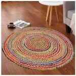 Multicolored Bohemian Round Natural Jute Chindi Braided Area Rug - 5 Ft Large 