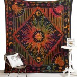 Multicolored Tie Dye Boho Celestial Sun Moon Zodiac Wall Tapestry - King Size