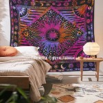 Large Vibrant Tie Dye Celestial Sun Moon Tapestry - King Size