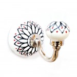 Boho Vintage Black & White Floral Hand Painted Porcelain Ceramic Wall Hook Towel Hook