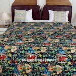 Black Multi Frida Kahlo Boho Kantha Quilt Blanket Throw - Queen Full Size