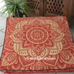 Red & Sparkle Gold Lotus Boho Large Mandala Square Floor Pillow Cover - 36X36 Inch