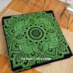 Black Green Lotus Mandala Large Boho Square Floor Pillow Cover - 36X36 Inch