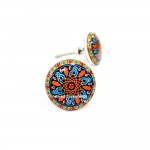  Orange Multi Bohemian Vintage Style Handmade Ceramic Knob Set of 2  for Cupboard, Dresser & Kitchen Cabinets