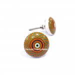 Orange Multi Floral Circle Bohemian Vintage Style Handmade Ceramic Knob Set of 2  for Cupboard, Dresser & Kitchen Cabinets