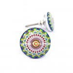 Multicolored Floral Bohemian Vintage Style Handmade Ceramic Knob Set of 2  for Cupboard, Dresser & Kitchen Cabinets