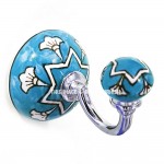Turquoise Hand Painted Floral Star Porcelain Ceramic Wall Hook