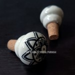 Black & White Round Floral Ceramic Wine Bottle Stopper with Cork