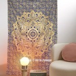 Blue-Gold Geometric Ombre Mandala Tapestry