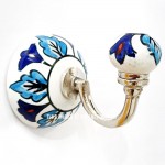 Blue & Turquoise Boho Vintage Hand Painted Flower Porcelain Ceramic Wall Hook