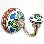 Red Green Multicolored Boho Vintage Hand Painted Flower Porcelain Ceramic Wall Hook