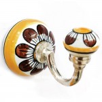 Brown Yellow Boho Vintage Hand Painted Flower Porcelain Ceramic Wall Hook