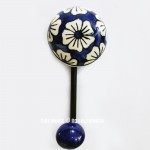 Bohemian Blue & White Flower Painted Porcelain Ceramic Wall Hook