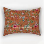 Peach Multi Floral Style Boho Kantha Bed Pillow Cover Set of Two - Standard 20X26 Inch