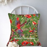 Green Multi Boho Bird Paradise Kantha Quilted Throw Pillow Cover 16X16 Inch