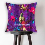 Purple Multicolor Bohemian Handmade Bird Paradise Kantha Throw Pillow Cover - 16X16 Inch