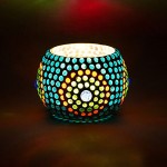 Multi-Colored Dots Mosaic Glass Votive Tea Light Candle Holder