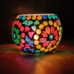 leaves Circle Mosaic Glass Votive Tea Light Candle Holder