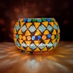 Tribal Pattern Mosaic Glass Votive Tea Light Candle Holder