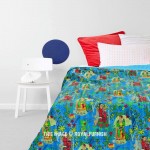 Turquoise Multi Frida Kahlo Printed Bohemian Indian Kantha Quilt Blanket Bedspread - Twin Size