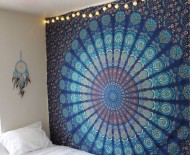 Hippie Mandala Tapestry Indian Blue Floral Psychedelic Medallion Tapestry Wall Hanging