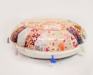 Giant White Multi Bohemian Handmade Round Floor Pillow Case