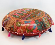 32" Brown Vintage Recycled Indian Patchwork Floor Pillow Cover