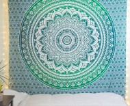 Sea Green Multi Ombre Tapestry, Indian Mandala Bedding Throw