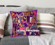 Purple Multi Patch Bohemian Accent Cotton Pillow Cover 16X16
