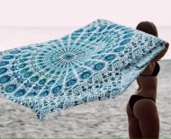 Twin Blue Peafowl Bohemian Hippie Indian Medallion Mandala Throw Tapestry