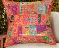 24"X24" Giant Orange Outdoor/Indoor Tribal Patchwork Throw Pillow Case