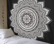 Black & White Rangoli Mandala Wall Tapestry