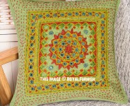 Green 16X16 Decorative and Boho Accent Mirror Circle Cotton Pillow Cover