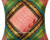 Green Paisley Designs Brocade Handmade One-Of-A-Kind Silk Pillow Case 16X16