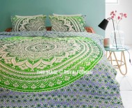 Green Multi Classic Ombre Mandala Circle Boho Duvet Cover with 2 Pillow Covers