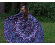 Maroon Psychedelic 3-D Star Mandala Round Beach Throw, Beach Round Towel